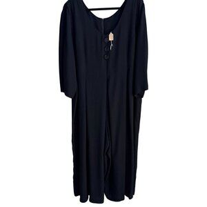 Jeffrey & Dara Vintage Black Rose Button Scoop Neck Wide Leg Jumpsuit New‎ 20